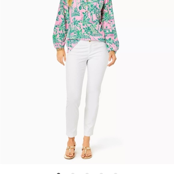 Lilly Pulitzer Kelly Textured Ankle Length Skinny Pant White Sz 4 - Picture 1 of 13